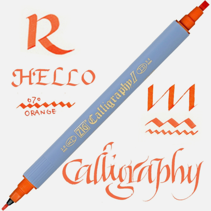 Marker caligrafie cu varf lat Kuretake ZIG Calligraphy II, 2 mm si 3,5 mm - Orange [2]