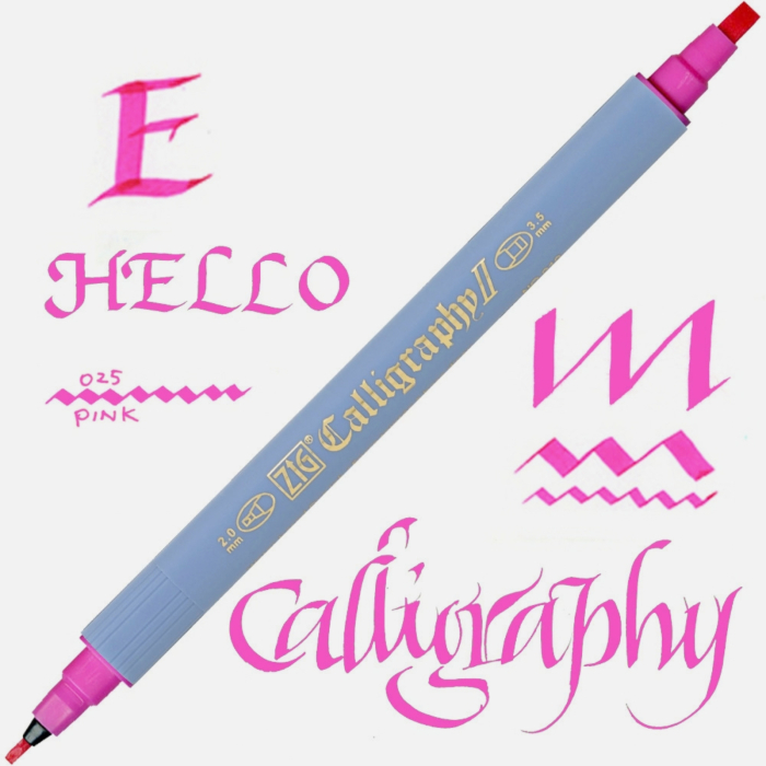 Marker caligrafie cu varf lat Kuretake ZIG Calligraphy II, 2 mm si 3,5 mm - Pink [2]