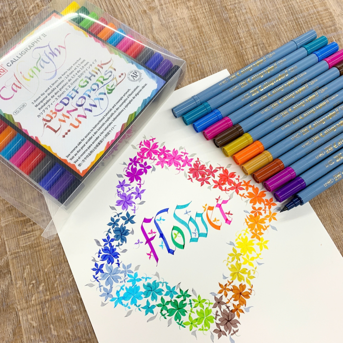 Marker caligrafie cu varf lat Kuretake ZIG Calligraphy II, 2 mm si 3,5 mm - Pink [11]