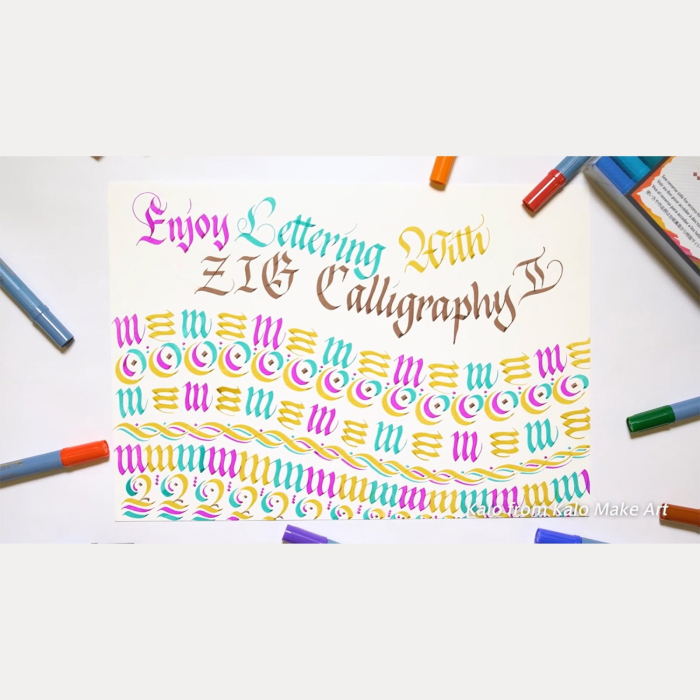 Marker caligrafie cu varf lat Kuretake ZIG Calligraphy II, 2 mm si 3,5 mm - Pink [7]