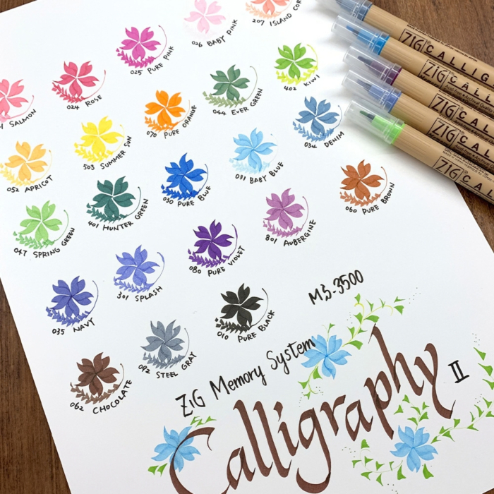 Marker caligrafie cu varf lat Kuretake ZIG Calligraphy II, 2 mm si 3,5 mm - Pure black [4]