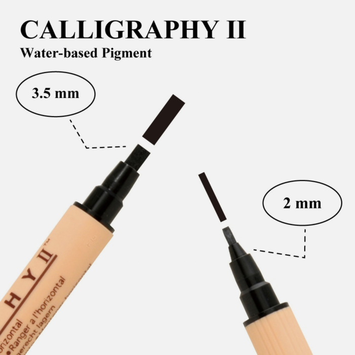Marker caligrafie cu varf lat Kuretake ZIG Calligraphy II, 2 mm si 3,5 mm - Pure black [3]