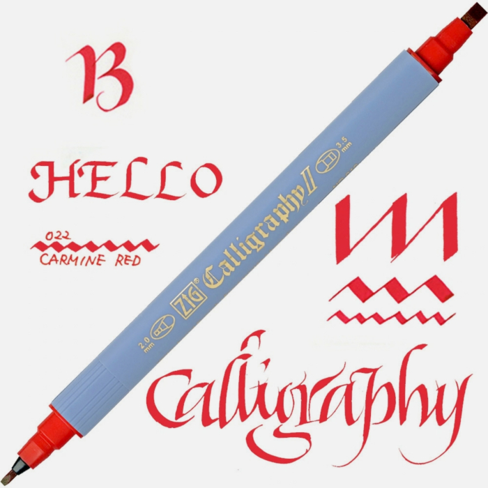 Marker caligrafie cu varf lat Kuretake ZIG Calligraphy II, 2 mm si 3,5 mm - Red [2]