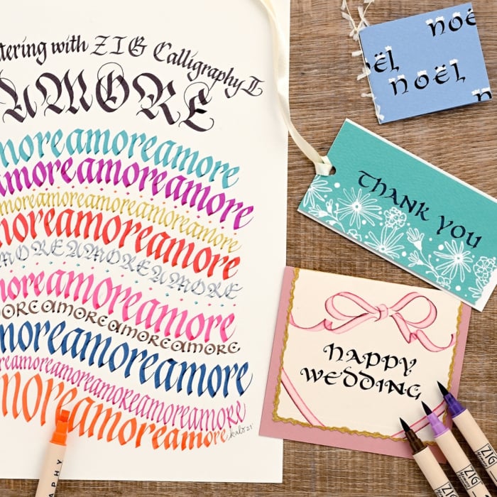 Marker caligrafie cu varf lat Kuretake ZIG Calligraphy II, 2 mm si 3,5 mm - Violet [7]