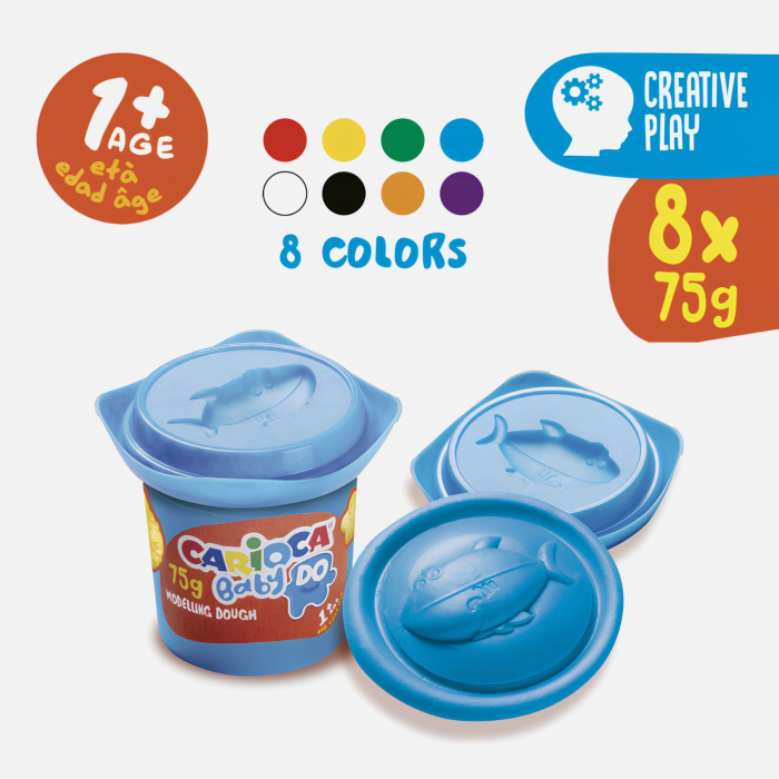 Plastilina pentru copii 1+, Carioca Baby Dough 8 culori x 75 g,  usor de modelat [2]