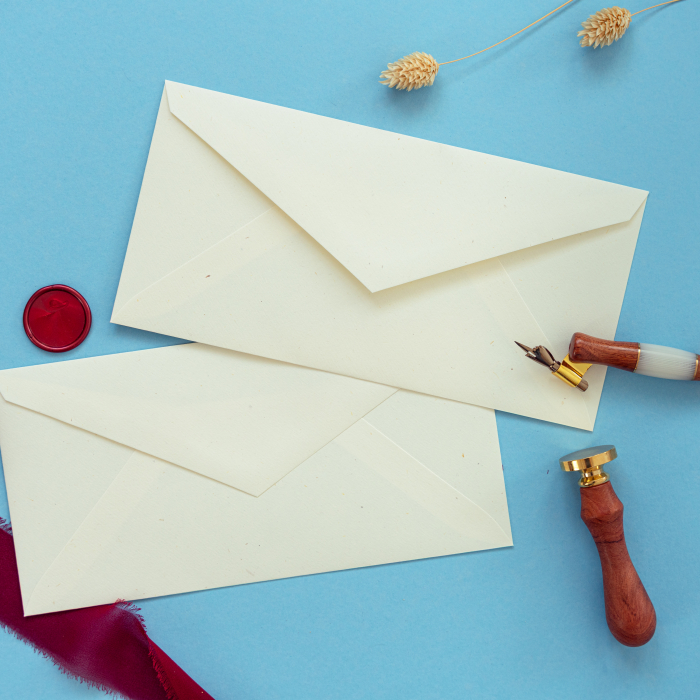 Plic DL Clairefontaine, hartie naturala din paie de fan Paille, alb cremos cu insertii vegetale, 120g, 110 x 220 mm [4]