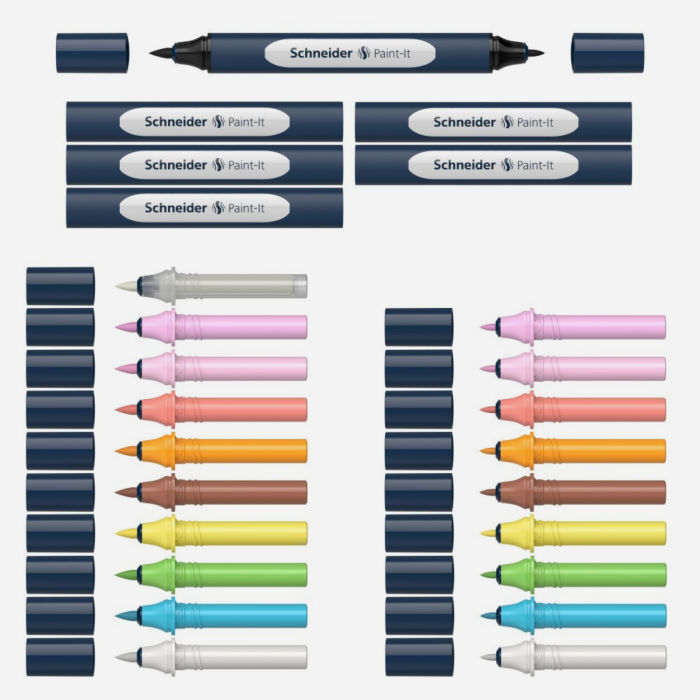 Set 10 markere colorate duble, carioci varf pensula si rotund, Paint-It 040 TwinMarker - Schneider [1]