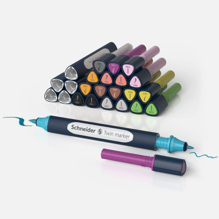 Set 10 markere colorate duble, carioci varf pensula si rotund, Paint-It 040 TwinMarker - Schneider [1]