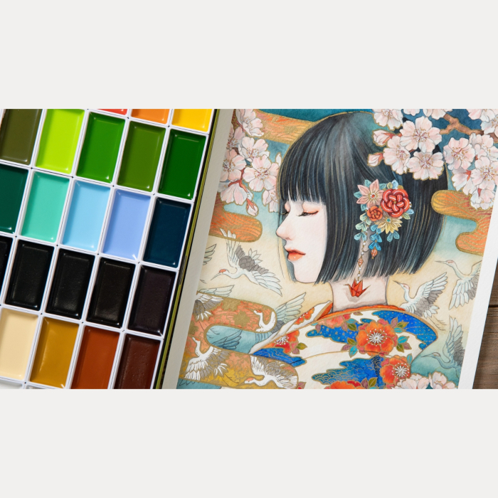 Set 12 acuarele japoneze Kuretake Gansai Tambi, ilustratie, caligrafie - set 2 [7]