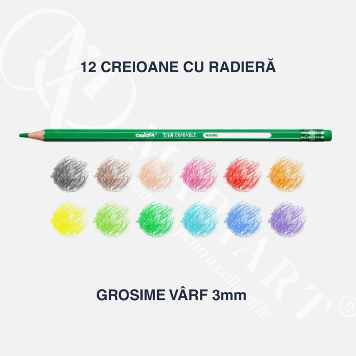 Set 12 creioane colorate cu radiera, Carioca Tita Erasable, ușor de sters, pentru copii si elevi [2]