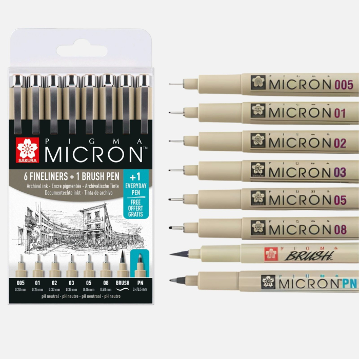 Set 7 linere Sakura Pigma Micron negru + 1 carioca pentru scris zilnic GRATIS [2]