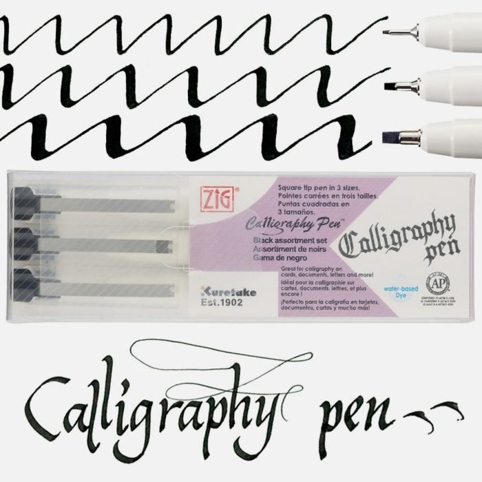 Set 3 markere negre cu varf drept pentru caligrafie Kuretake ZIG Square Tip [6]