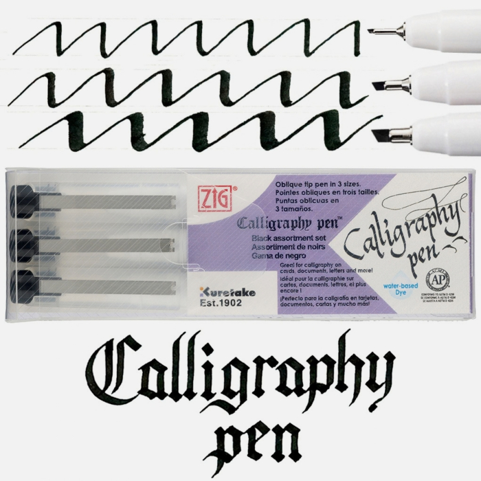 Set 3 markere negre cu varf oblic pentru caligrafie Kuretake ZIG Oblique Tip [6]