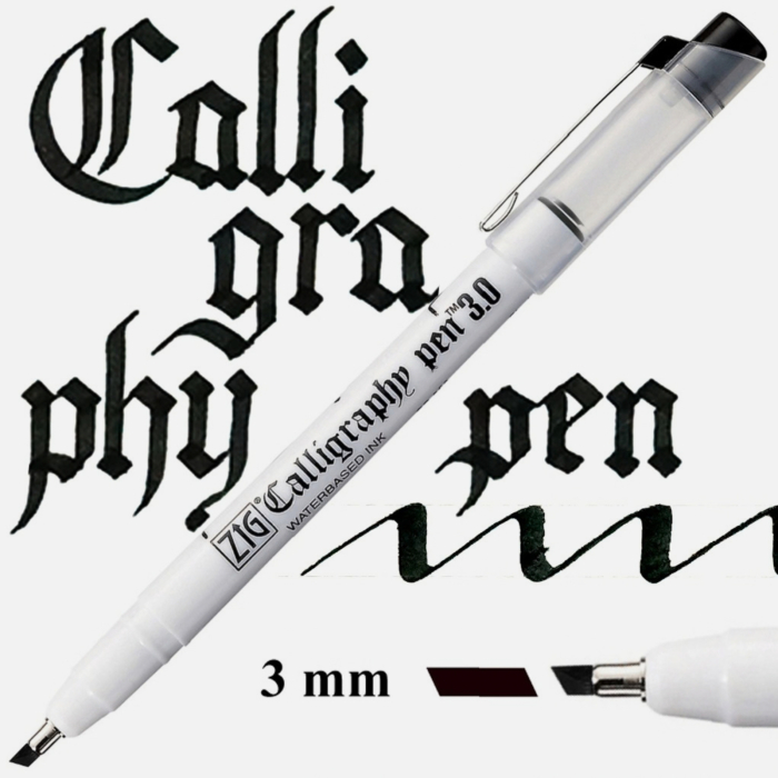 Set 3 markere negre cu varf oblic pentru caligrafie Kuretake ZIG Oblique Tip [5]