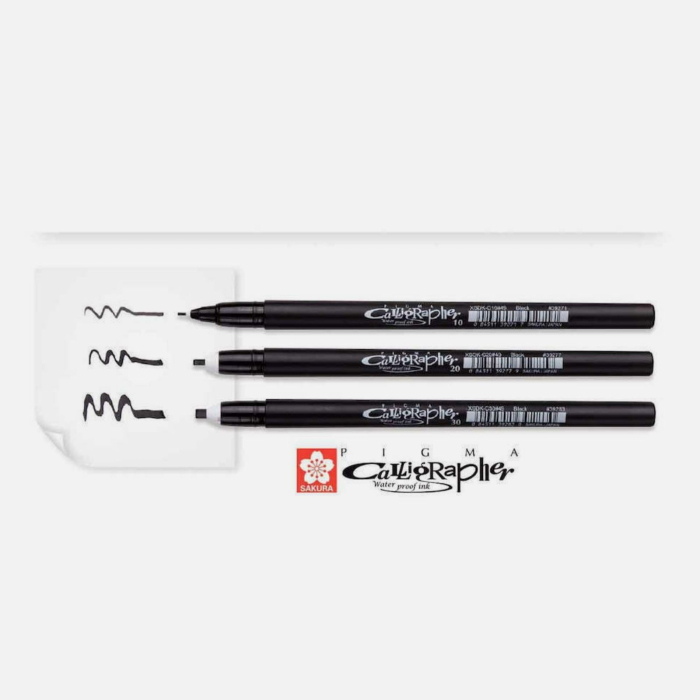 Set 3 markere pentru caligrafie, Sakura Pigma Calligrapher Black, 3 varfuri: 0.1, 0.2, 0.3 mm [2]
