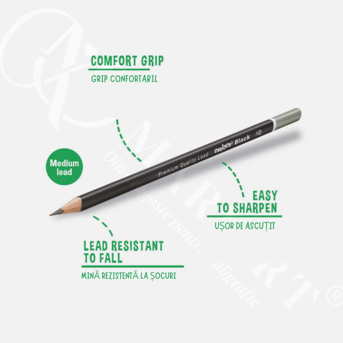 Set 4 creioane grafit Carioca Black HB cu radiera, pentru scris, desen si schite [2]