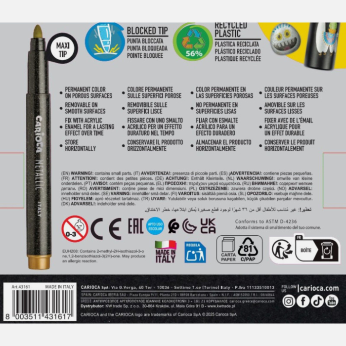 Set 6 carioci metalice cu varf gros, stralucitoare pentru suprafete inchise, Carioca Metallic Maxi [7]