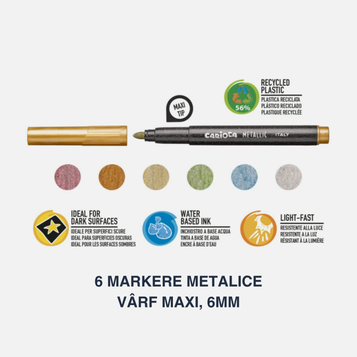 Set 6 carioci metalice cu varf gros, stralucitoare pentru suprafete inchise, Carioca Metallic Maxi [2]