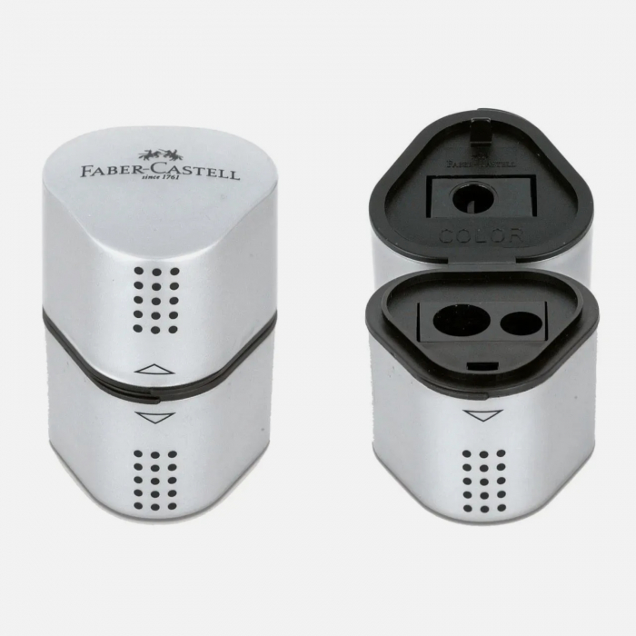 Ascutitoare tripla cu container, argintie, Grip 2001 - Faber Castell [1]