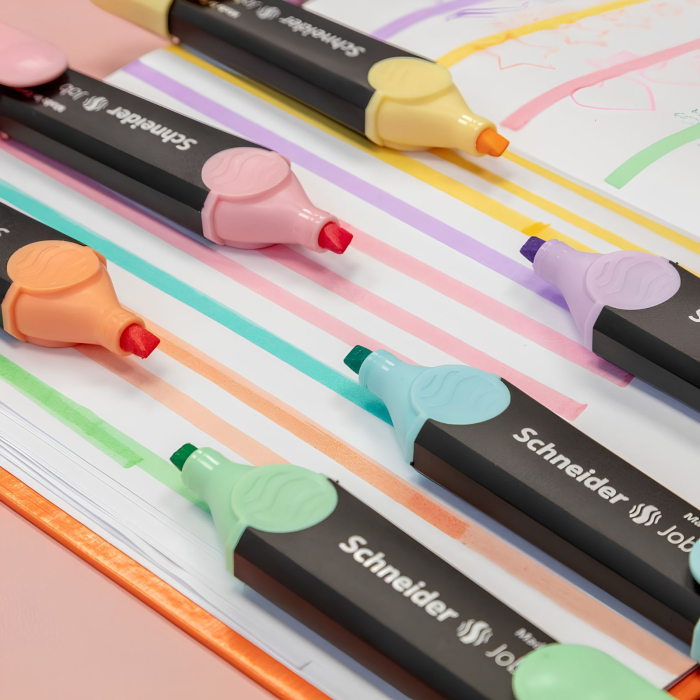 Set 6 evidentiatoare, textmarkere Schneider Job Pastel, varf tesit 1-5 mm, culori pastel, pentru scoala, birou si bullet journal [5]