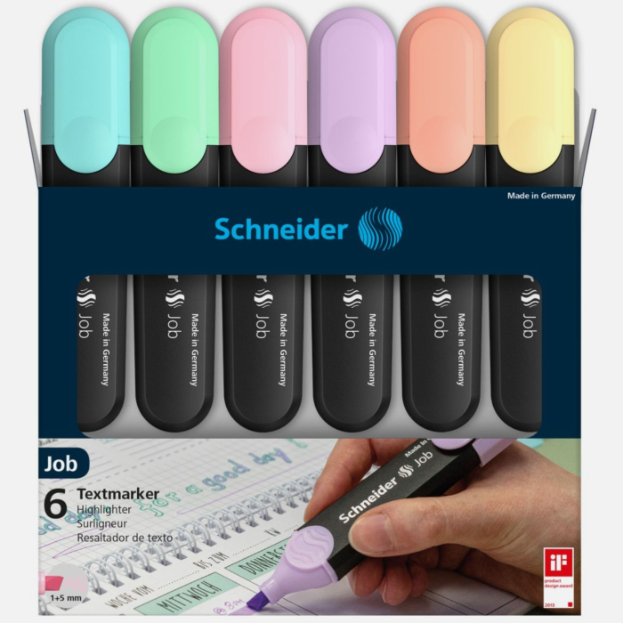 Set 6 evidentiatoare, textmarkere Schneider Job Pastel, varf tesit 1-5 mm, culori pastel, pentru scoala, birou si bullet journal [2]