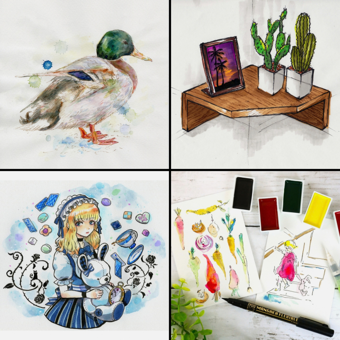 Set 6 linere negre + 2 brushpens pentru manga, desen si ilustratie Kuretake ZIG Cartoonist MANGAKA [10]