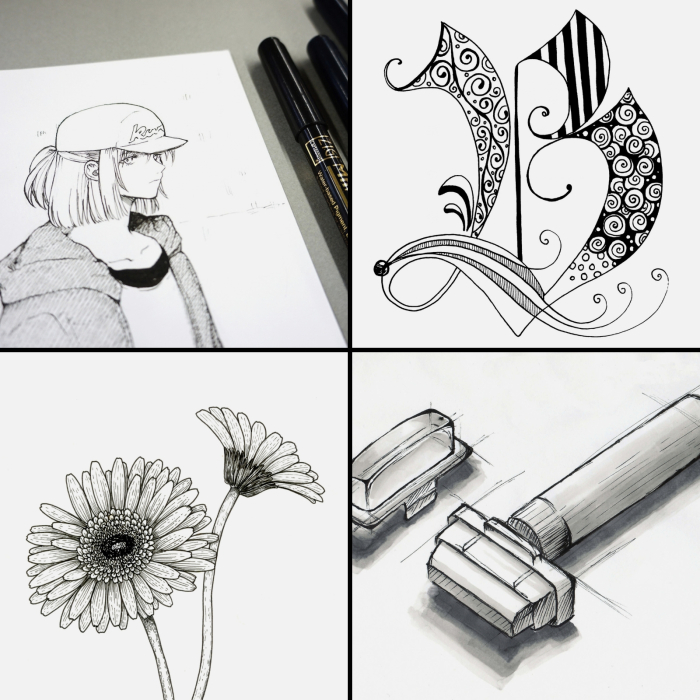 Set 6 linere negre + 2 brushpens pentru manga, desen si ilustratie Kuretake ZIG Cartoonist MANGAKA [8]
