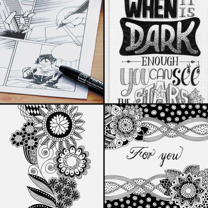 Set 6 linere negre + 2 brushpens pentru manga, desen si ilustratie Kuretake ZIG Cartoonist MANGAKA [9]
