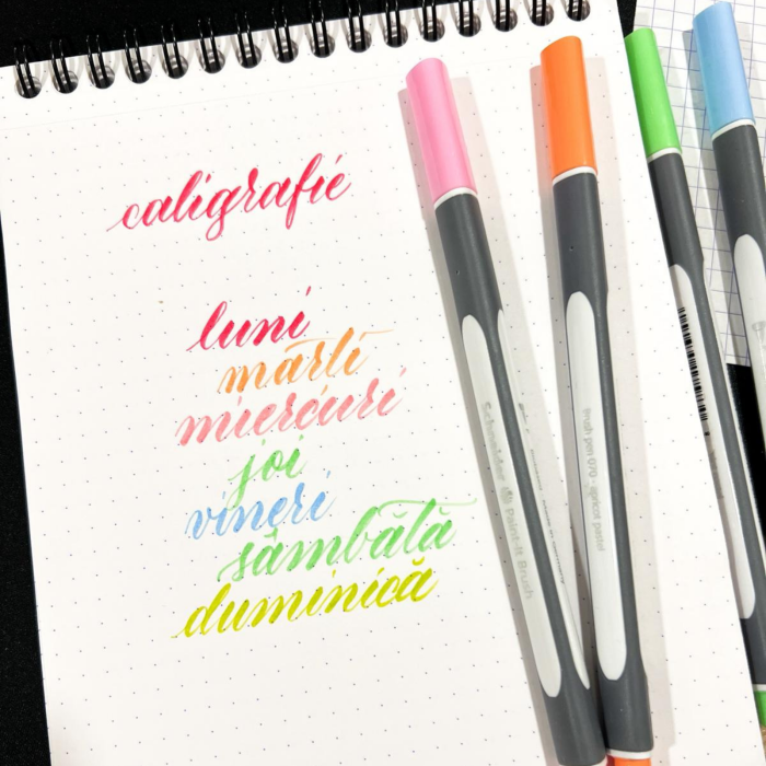 Set 6 markere cu varf pensula Schneider Paint-It 070 pentru lettering si caligrafie brushpen [3]