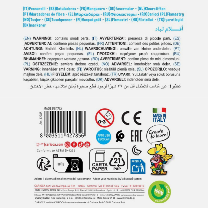 Set 8 carioci fluorescente neon, culori super intense, lavabile si non-toxice, Carioca Neon [5]