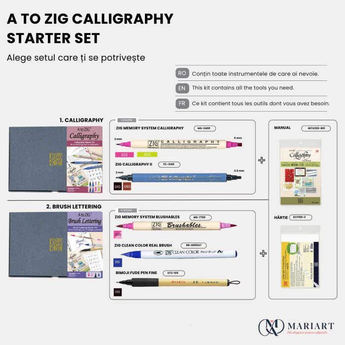 Set brush lettering pentru incepatori Kuretake A to ZIG [5]