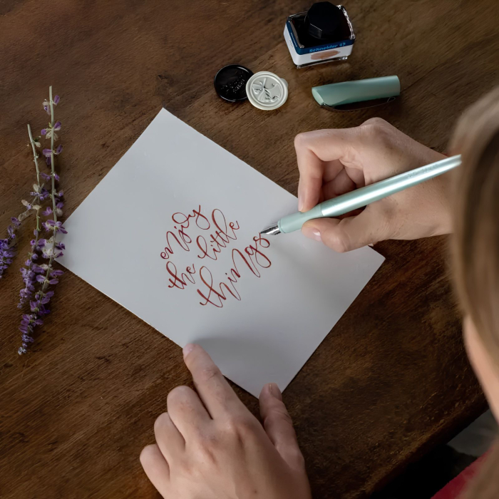 Set cadou stilou caligrafie italica Schneider Callissima, 3 penite interschimbabile, 6 patroane pastel, pentru hand lettering si bullet journal [6]