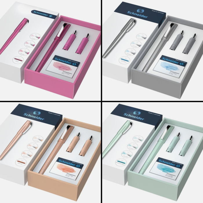 Set cadou stilou caligrafie italica Schneider Callissima, 3 penite interschimbabile, 6 patroane pastel, pentru hand lettering si bullet journal [2]