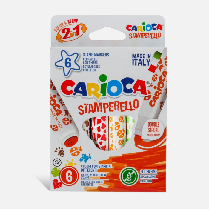 Set carioci cu stampila si varf dublu pentru copii, 2 in 1 desen + modele, non-toxice, Carioca Stamperello [2]