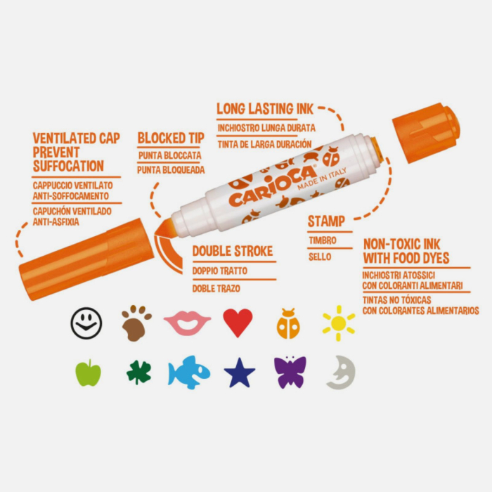 Set carioci cu stampila si varf dublu pentru copii, 2 in 1 desen + modele, non-toxice, Carioca Stamperello [3]