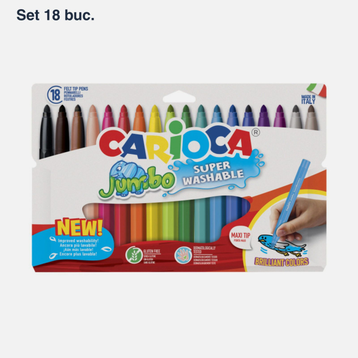 Set carioci diverse culori Carioca Jumbo, super lavabile, varf gros, pentru copii, scoala si gradinita [3]