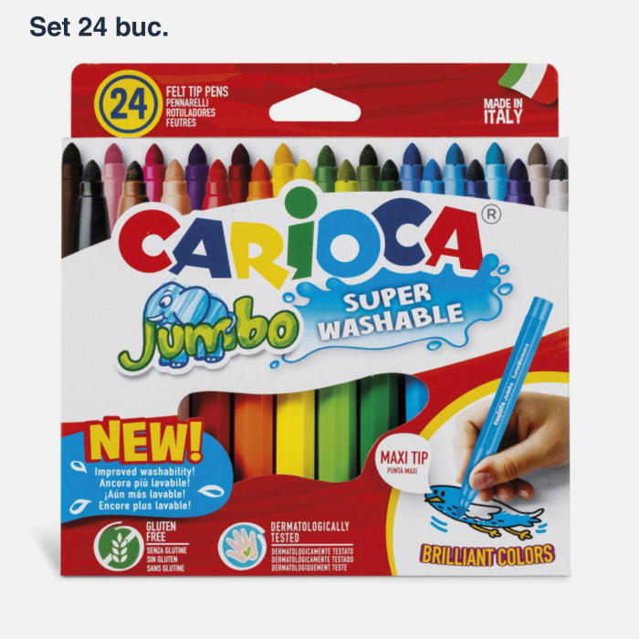 Set carioci diverse culori Carioca Jumbo, super lavabile, varf gros, pentru copii, scoala si gradinita [4]