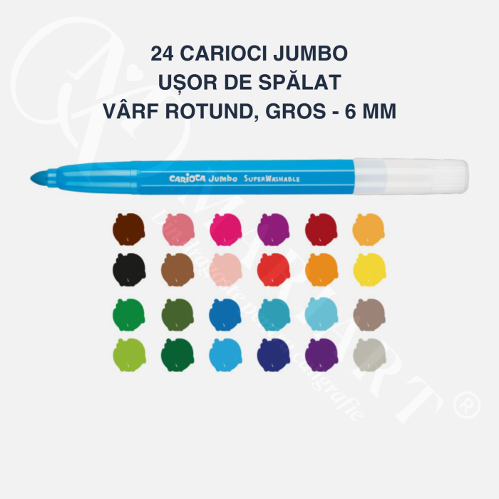 Set carioci diverse culori Carioca Jumbo, super lavabile, varf gros, pentru copii, scoala si gradinita [8]