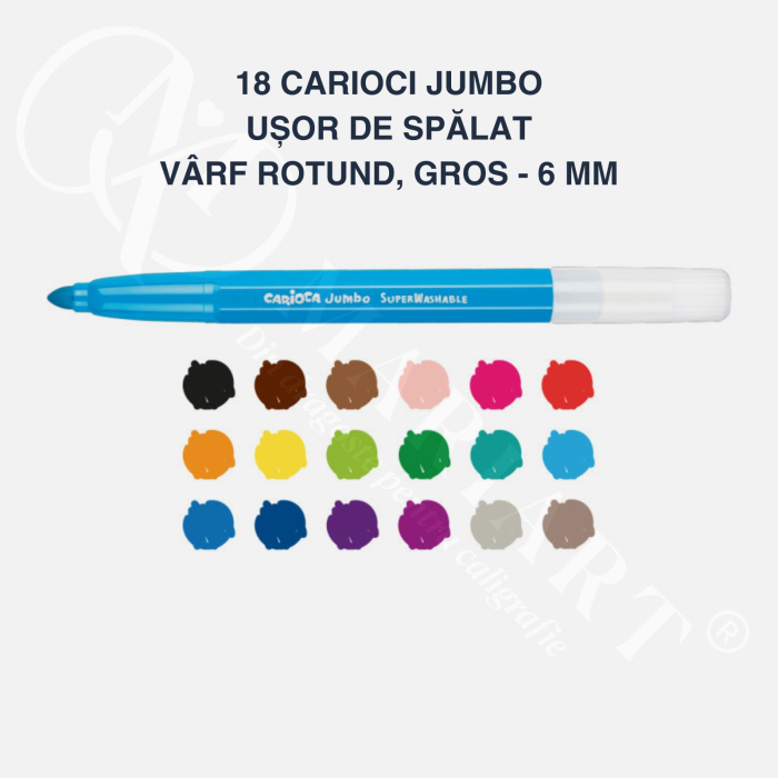Set carioci diverse culori Carioca Jumbo, super lavabile, varf gros, pentru copii, scoala si gradinita [7]