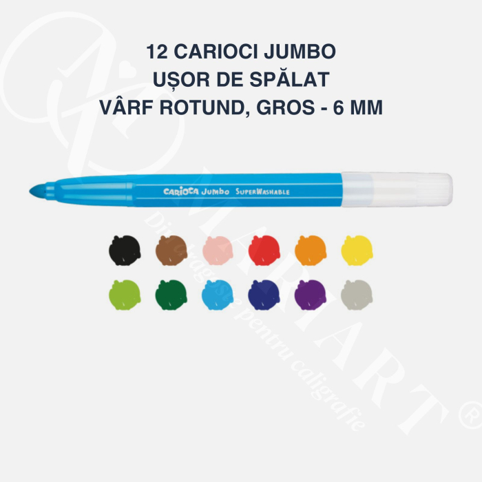 Set carioci diverse culori Carioca Jumbo, super lavabile, varf gros, pentru copii, scoala si gradinita [6]