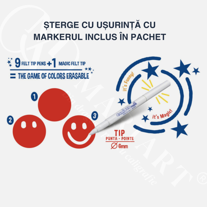 Set carioci Magic Erasable cu marker special pentru corectare si stergere, Carioca, set 10 culori [3]