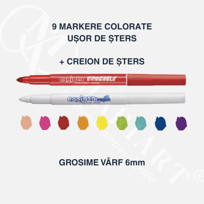Set carioci Magic Erasable cu marker special pentru corectare si stergere, Carioca, set 10 culori [2]
