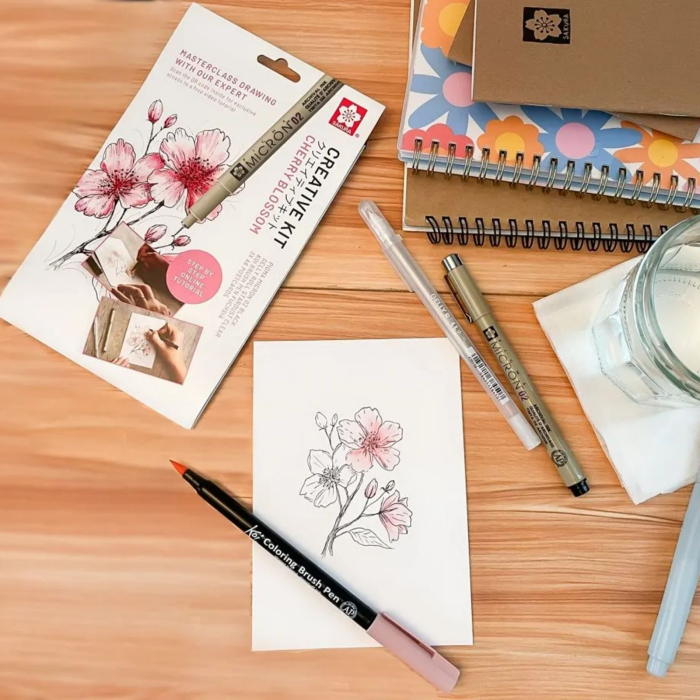 Set creativ Sakura Cherry Blossom cu instrumente complete pentru ilustratie + tutorial video [5]
