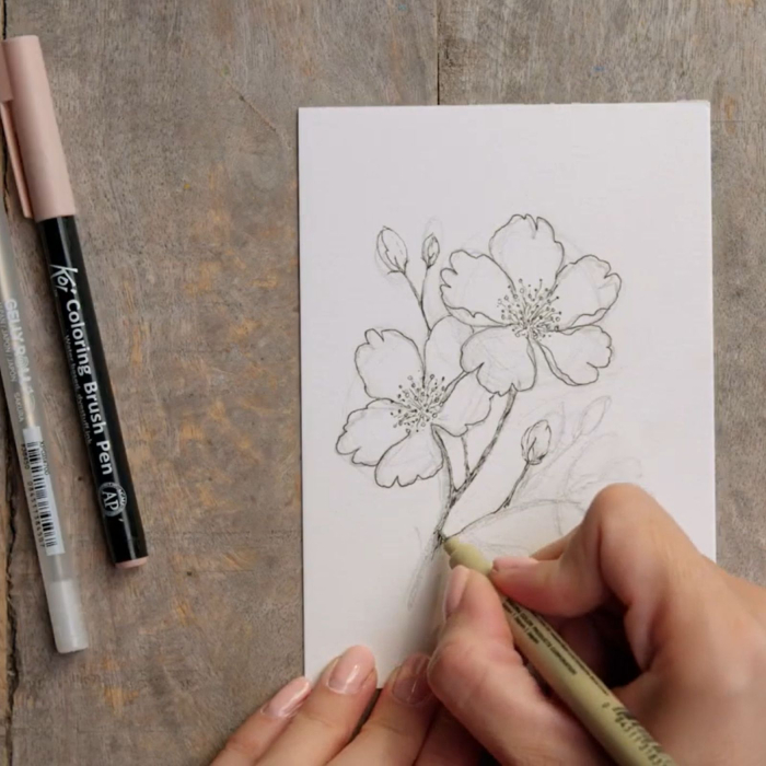 Set creativ Sakura Cherry Blossom cu instrumente complete pentru ilustratie + tutorial video [3]