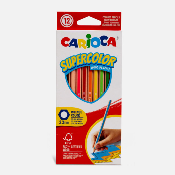 Set creioane colorate Carioca Supercolor, diverse culori, mina rezistenta, hexagonala, 3 mm, din lemn, pentru copii si elevi [2]