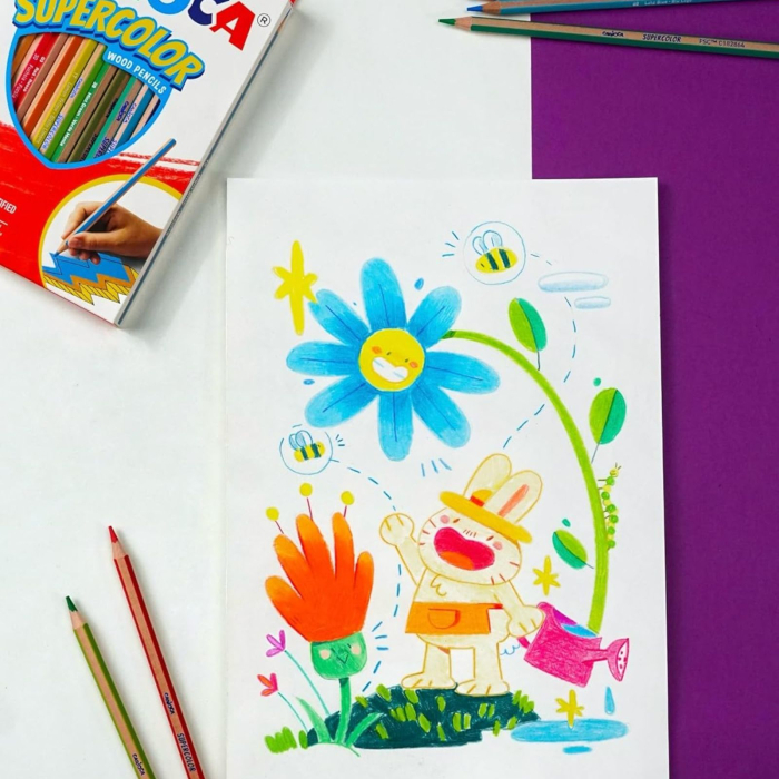 Set creioane colorate Carioca Supercolor, diverse culori, mina rezistenta, hexagonala, 3 mm, din lemn, pentru copii si elevi [6]