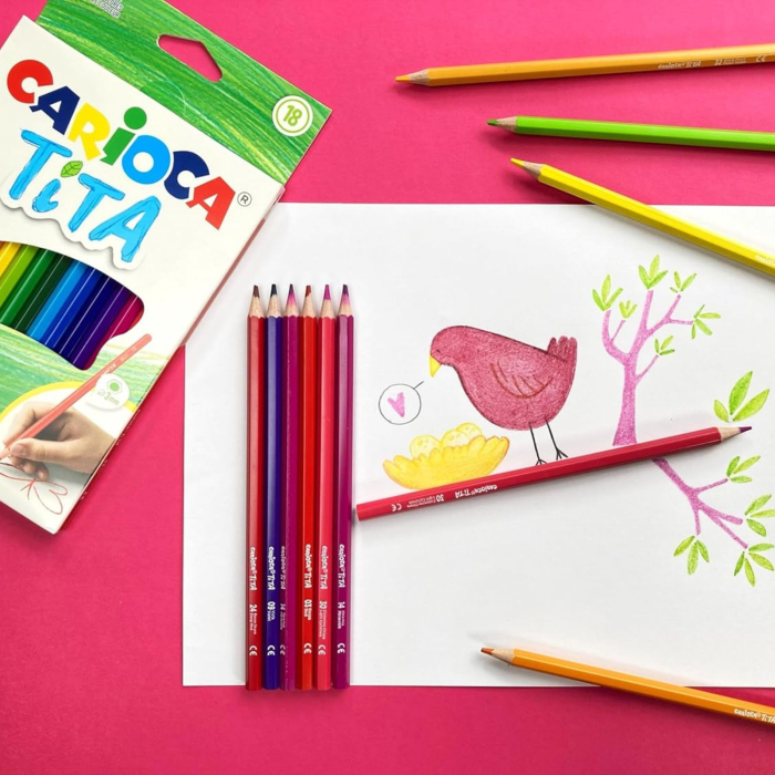 Set creioane colorate Carioca Tita, diverse culori, mina rezistenta, hexagonala, 3 mm. pentru copii si elevi [4]
