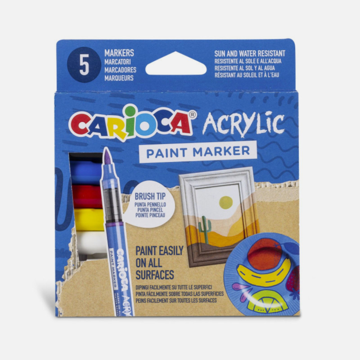 Set markere cu vopsea acrilica, varf pensula pentru multiple suprafete, Carioca Acrylic [2]