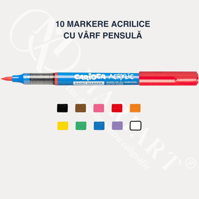 Set markere cu vopsea acrilica, varf pensula pentru multiple suprafete, Carioca Acrylic [8]