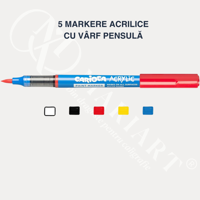 Set markere cu vopsea acrilica, varf pensula pentru multiple suprafete, Carioca Acrylic [7]
